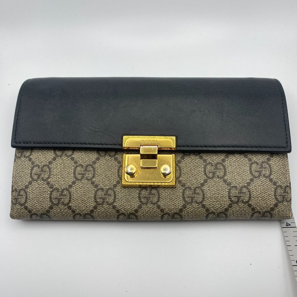 GG Supreme Monogram Padlock Continental Chain Wallet Black